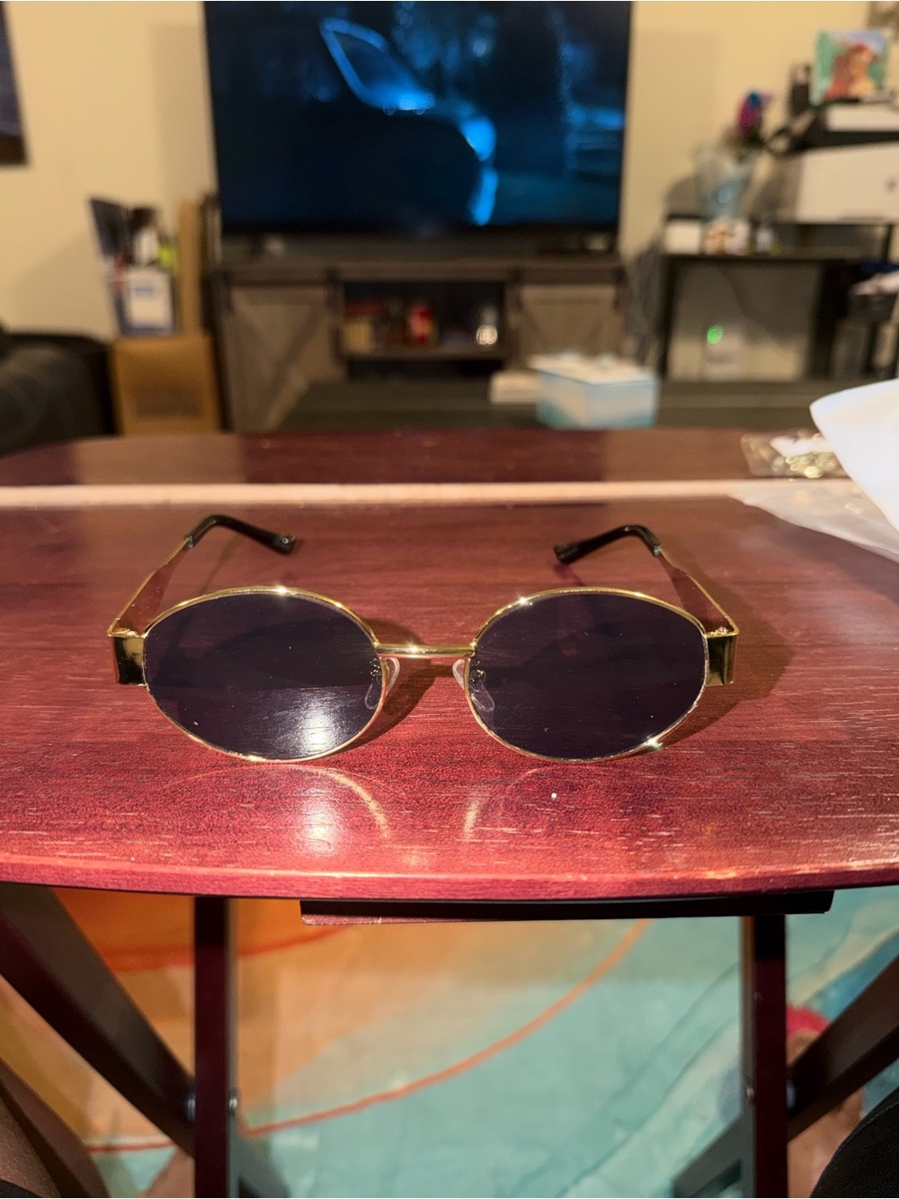 Celine Vintage Round Metal Frame Sunglasses in Gold with Dark Lenses